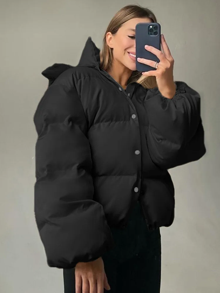 2022 New Loose Cotton Clothes Bread Clothes Winter Design Sense Thickened Hooded Jacket Women