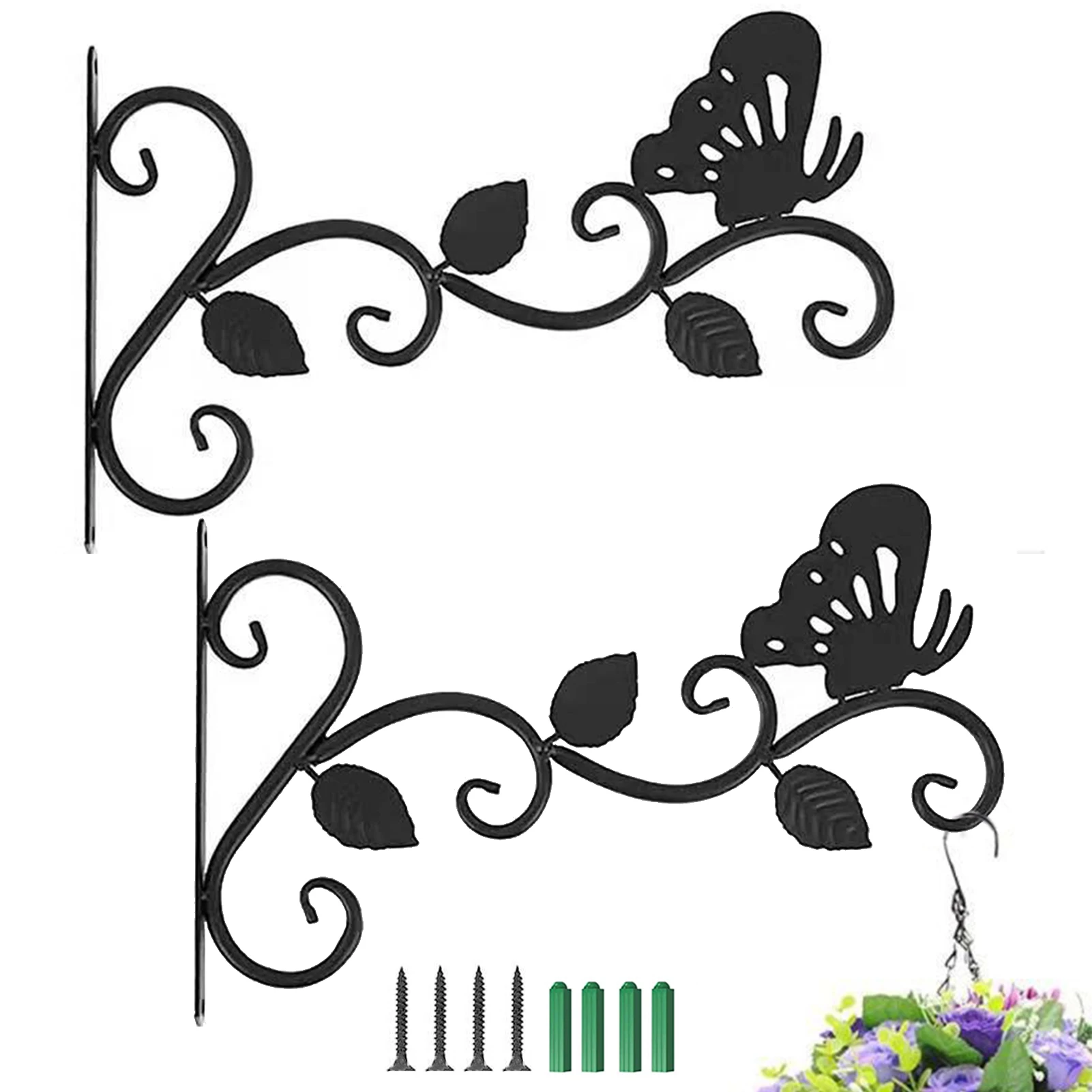 

2pcs Garden Hanging Plant Bracket Bird Feeder For Flower Basket Wall Mounted Home Decor Easy Install Planter Hook With Screws