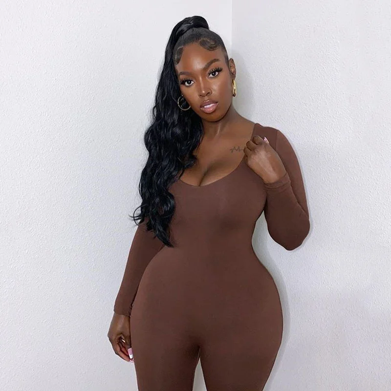 

2023 New Y2K Playsuit Activity Streetwear Overalls Fashion Bodycon Jumpsuit for Women‘s Clothing Casual Brown Fitness Rompers