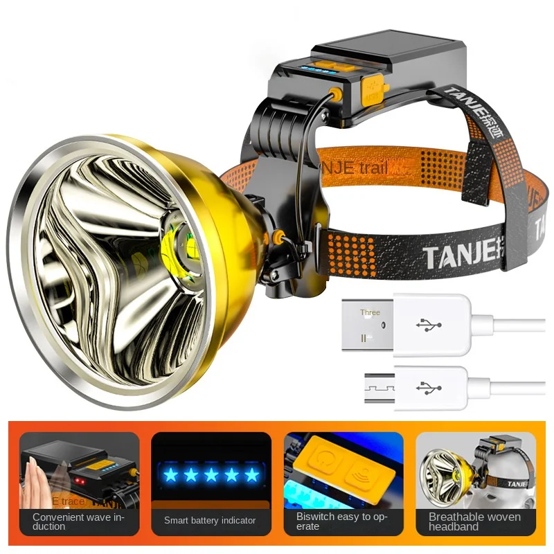 Strong led Head Light Charging Head Mounted Super Bright Flashlight Outdoor Night Fishing Special LED Induction Mineral Lamp