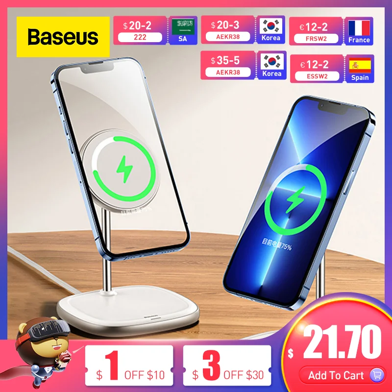 

Baseus Phone Holder Stand For iPhone 12 Magnetic Wireless Chargers Desktop Charging Pad for Airpod Pro Dock Station for Magsafe