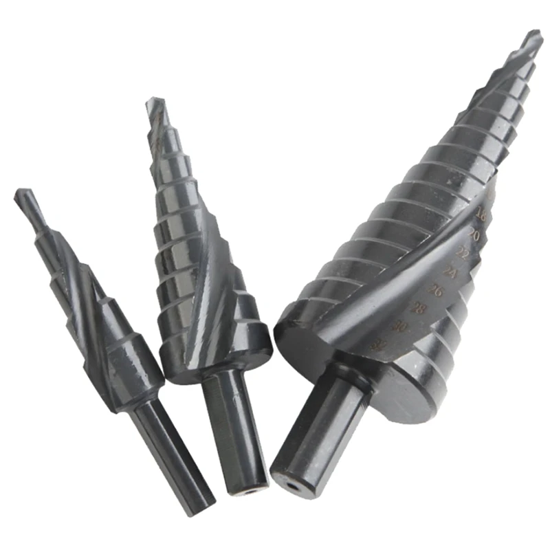 

New 3Pcs HSS Cobalt Step Drill Bit Set Nitrogen High Speed Steel Spiral For Metal Cone Triangle Shank Hole Metal Drilling