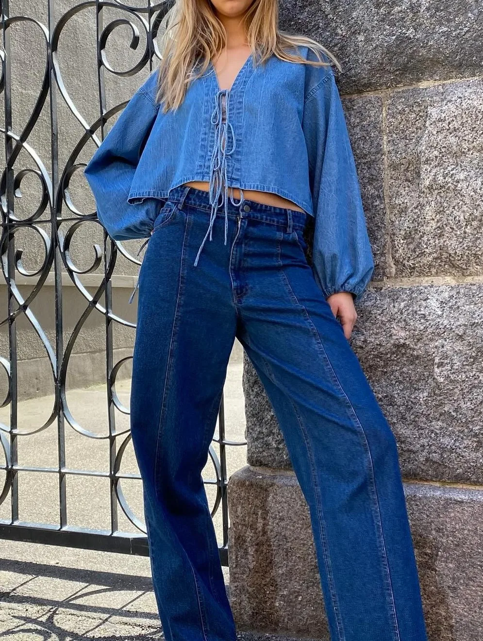 Новинка модные женские топы из денима с завязкой спереди однотонные рубашки