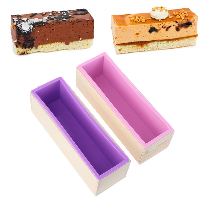 1200ml Rectangle Silicone Soap Making Mold Wooden Box Handmade Craft Cake Loaf