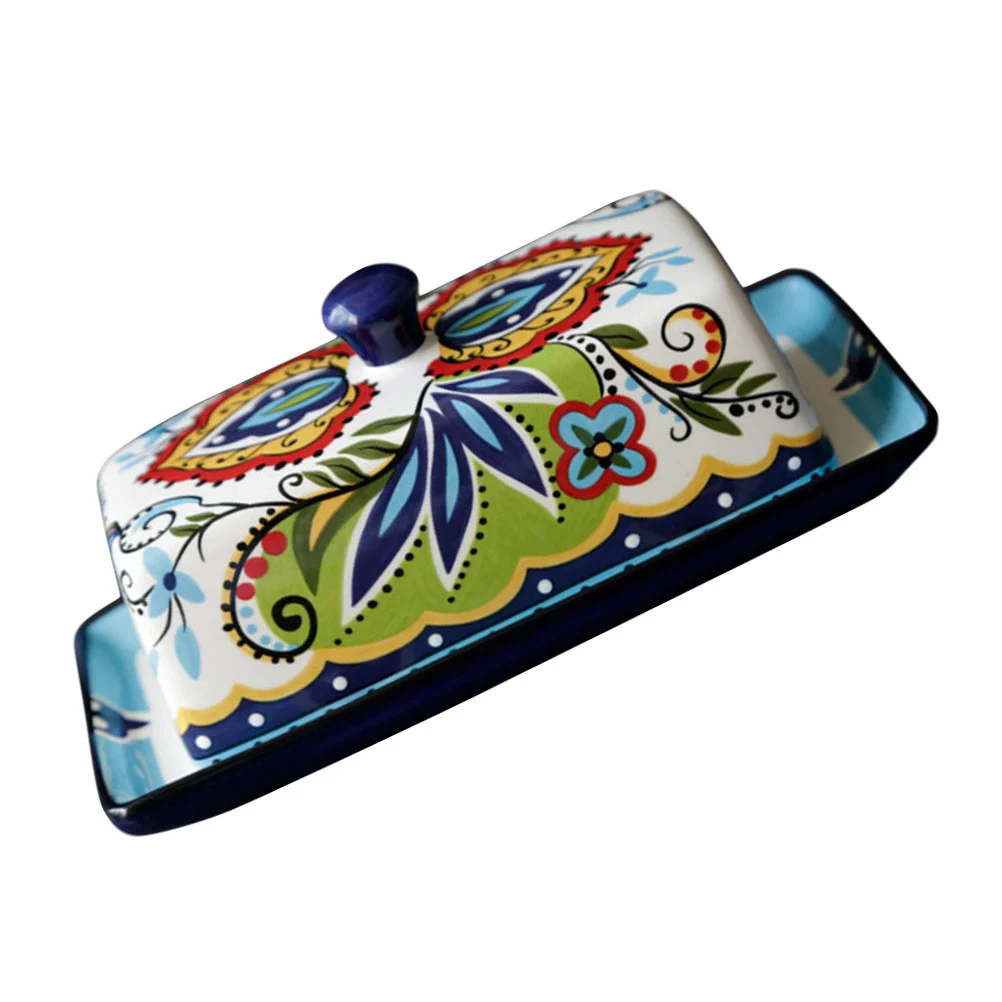 

Butter Ceramic Dish Container Lid Tray Holdercovered Box Keeper Countertop Farmhouse Cheese Dessert Rustic Bowl Case Handle