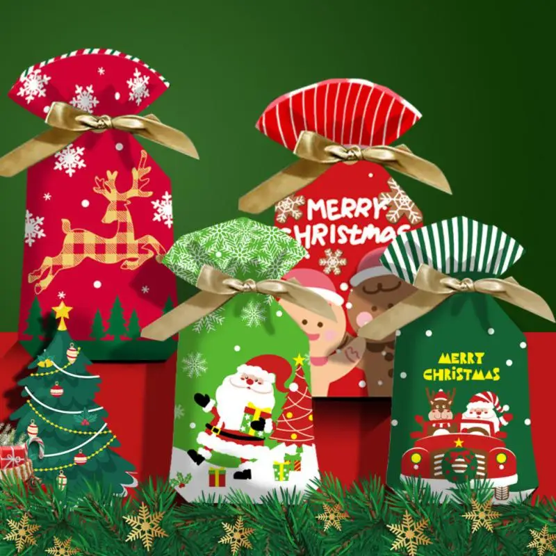 

50pcs Christmas Candy Bag Biscuit Dessert Snack Packaging Bag Kid Gift Storage Bag Santa Bless 2022 New Year Presents Xmas Decor
