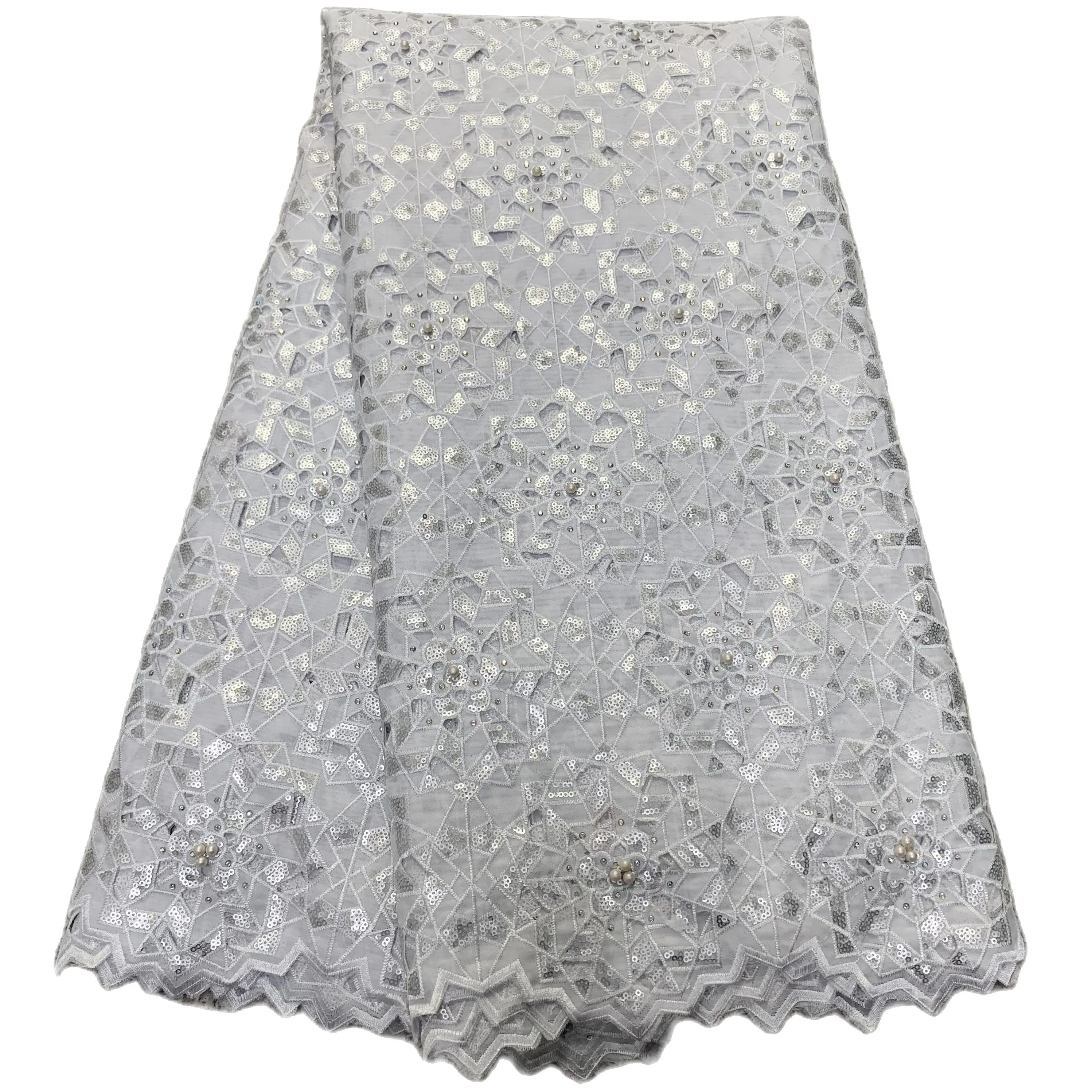 

Embroidered Organza Sequins Lace Fabric 2022 High Quality Rhinestones and beads African French Lace Fabric For Wedding Dress