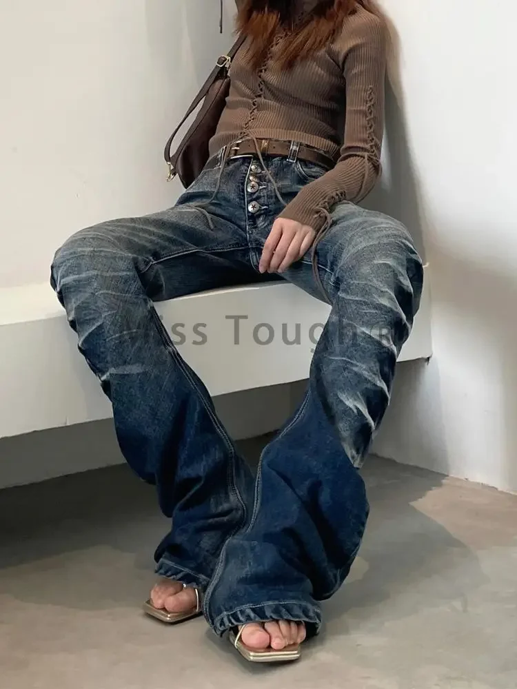 Джинсы в американском стиле ретро с рябью женские джинсы 2000-х годов Y2k новый