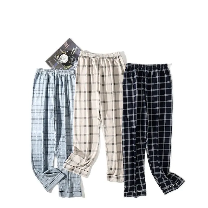 

Big yards 4XL plaid print long pants for man home furnishing pure cotton full length trousers pajama men sleep bottom home wear