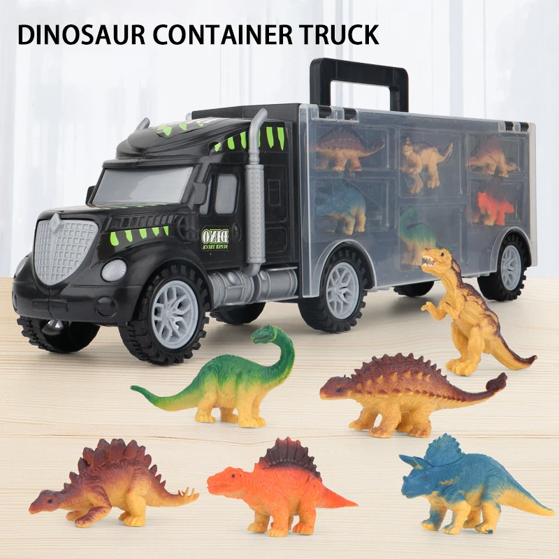 

Children DIY Dinosaur Storage Trailer Transport Container Truck Toy Set Inertia Push Boy Car Model Toy Car Play Gift Giving Sale