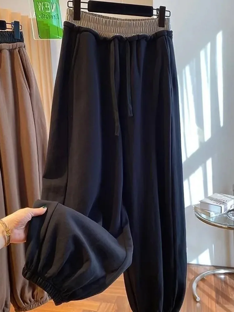 Брюки-шаровары женские зимние мешковатые с флисовой подкладкой и высокой талией