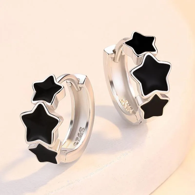 

TIEEYINY New 925 Silver Needle Women Fashion Black Star Earrings Classic Jewelry High Quality