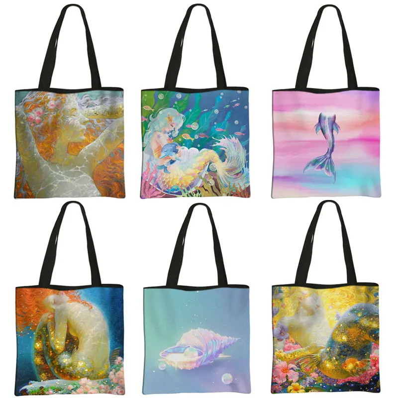 

Dream Mermaid Princess Print Tote Bag For Travel Women Shoulder Bags Eco Reusable Large Capacity Ladies Shopping Bag Gift