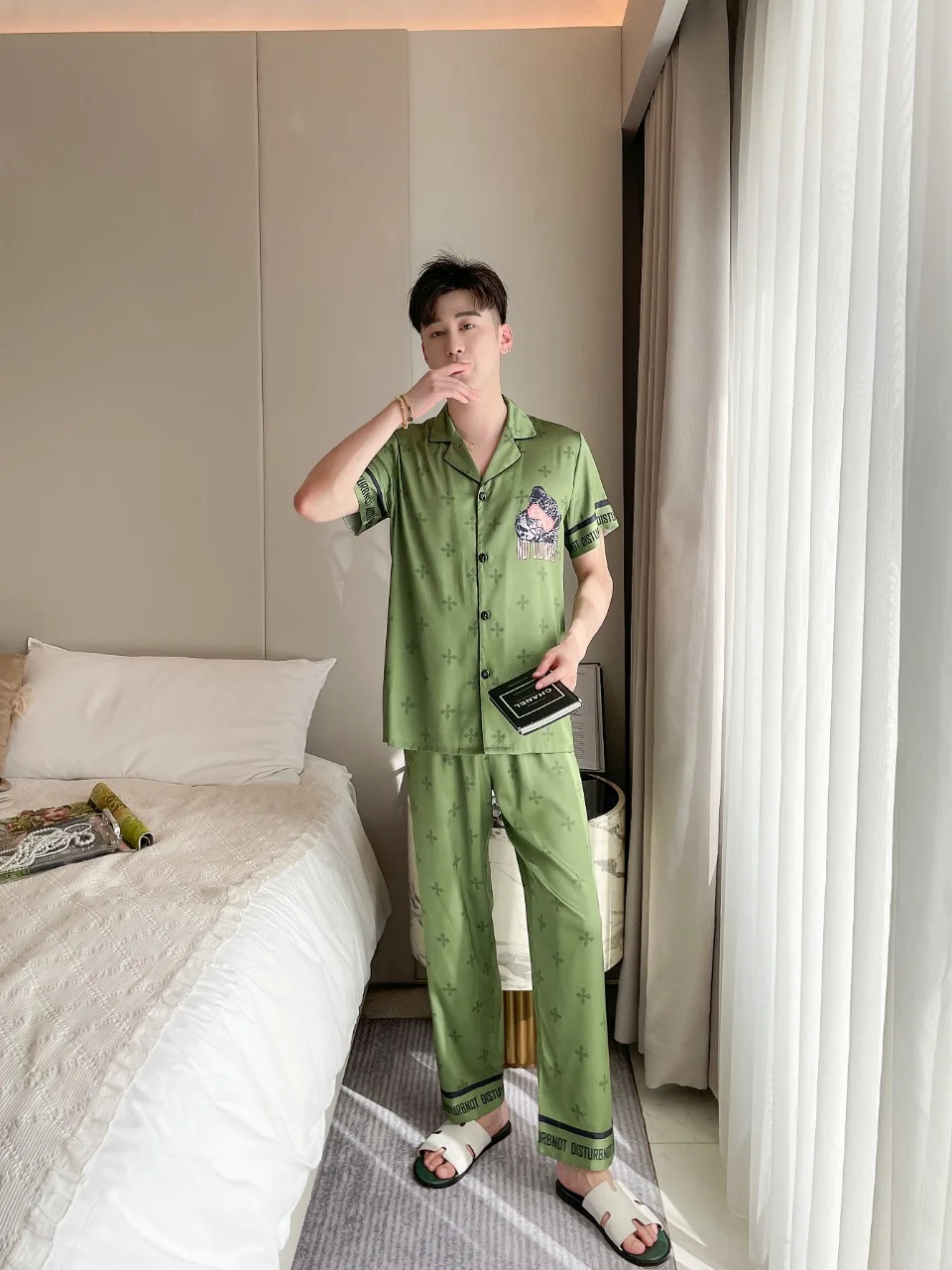 [Women's pajamas] [high-quality]2023 Spring/Summer New Couple Pajamas Men's and Women's Ice Silk Cat Short Home Fur