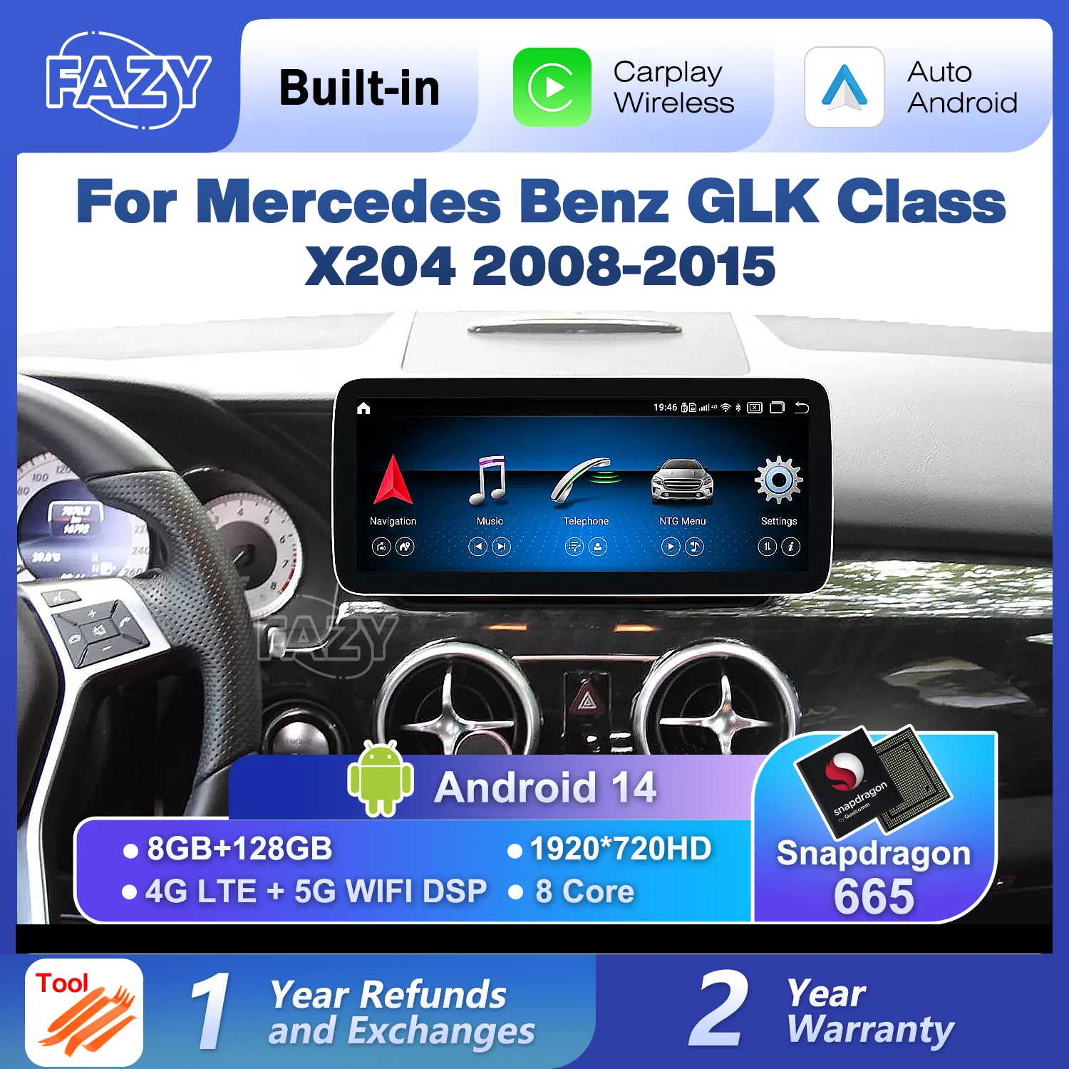 Экран CarPlay Android 14 для Mercedes Benz GLK Class X204 2008-2015 автомобильная стереосистема
