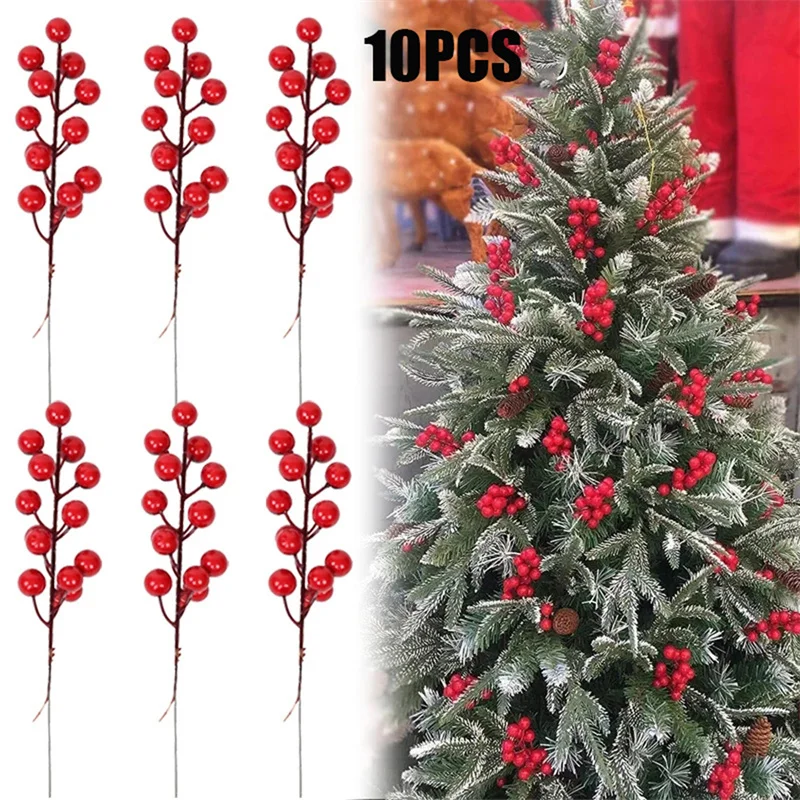 

Red Christmas Berries Artificial Flowers Stamen Holly Berry Christmas Wreath Decoration For Home Xmas New Year Gifts Decor