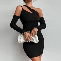 black cut out off the shoulder slip dress sexy slit shoulder hip skirt irregular slim fit slim backless