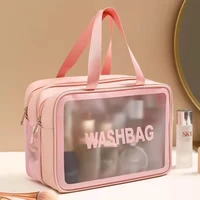 korean style pu scrub dry and wet separation wash cosmetic bag large capacity skin care products travel double layer finishing s