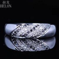 HELON Solid 14K 10K White Gold Genuine Diamonds Black Diamonds Engagement Wedding Ring Women Anniversary Fine Jewelry Gift