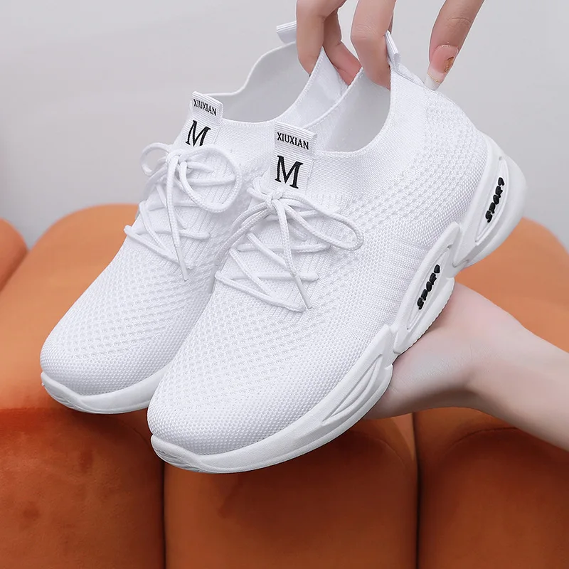 New Women Shoes Knitting Sock Sneakers Women Summer Slip On Flat Shoes Fashion Women Loafers Flats Walking Air Mesh Casual Shoes