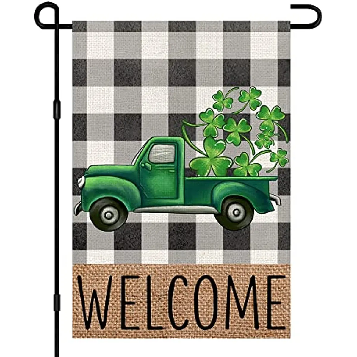 

Welcome St Patricks Day Garden Flag 12x18 Inch Double Sided Burlap, Truck Lucky Shamrocks Sign Farmhouse Yard Outdoor Decor