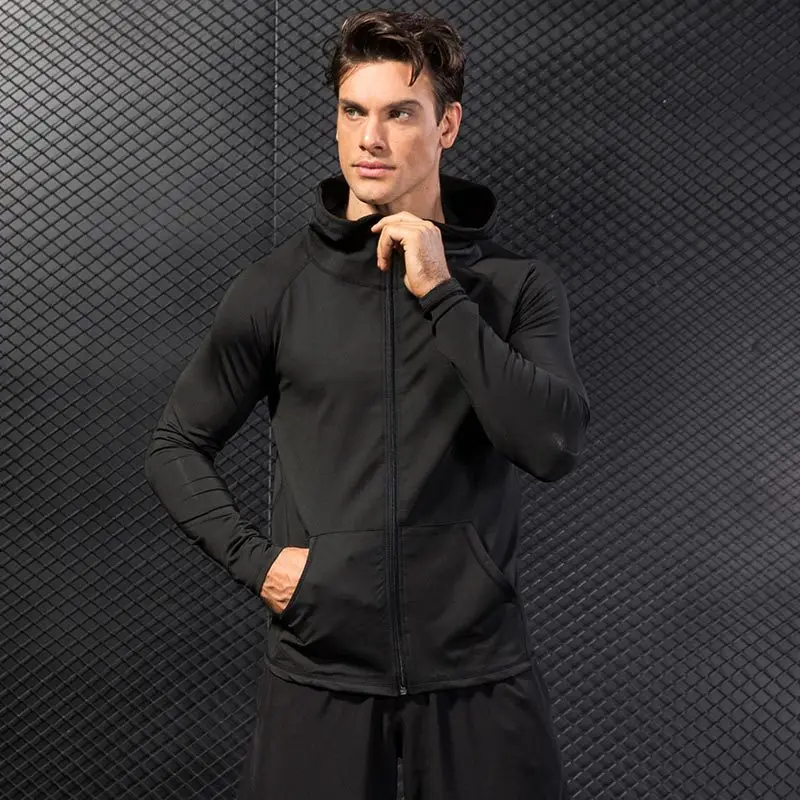 

Fashion Men Autumn Winter Sports Jacket Fitness Running Training Long Sleeve Zipper Casual Hoodie Quick-drying Jacket Clothes