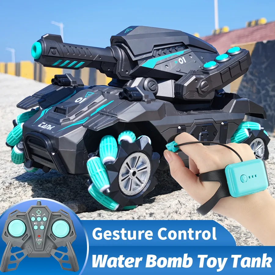 

Радиоуправляемая машина 4WD Танк радиоуправляемая игрушка Водяная бомба стрельба конкурентоспособное управление жестами светодиодный Тан...