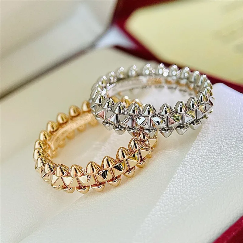 Europe and the United States new rivet ring men and women 925 silver gold-plated fashion popular brand jewelry couple gift