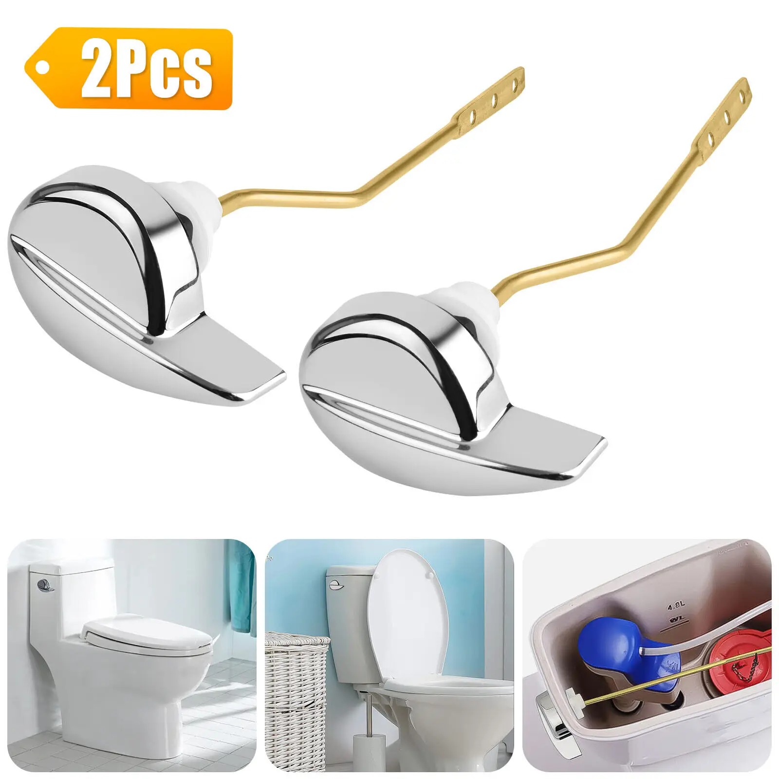 

2 Pcs Easy Use Side Mount Toilet Flush Lever Handle Angle For TOTO Kohler Tank