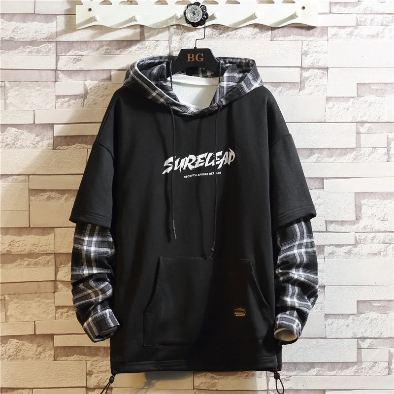 

Black Patchwork Wetailor Autumn Spring Men's Sweatshirts Hiphop Punk Streetwear Casual Pullover 2023 New Plaid Hoodies