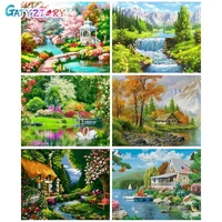 gatyztory picture by numbers house for home decoration diy gift painting by number landscape frame handpainted canvas modern