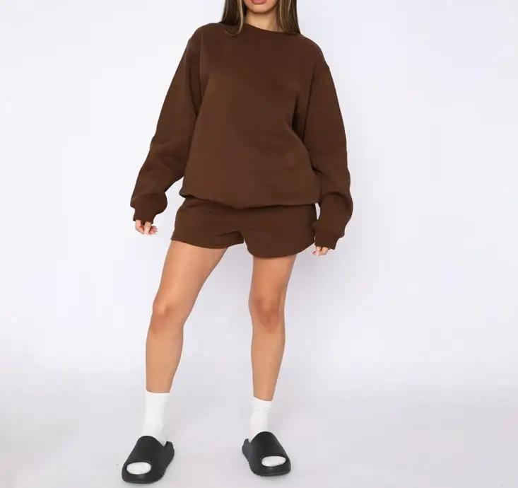 

Sweater and Shorts Set for Women Autumn New Fashion Temperament Commuting Pockets Design Casual Round Neck Long Sleeve Pullover