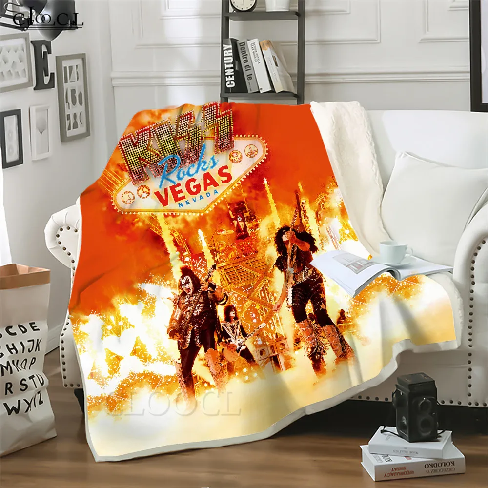 

CLOOCL Fashion Blankets 3D Graphic Kiss Rock Metal Band Print Blankets and Throw Portable Plush Quilts Birthday Gifts For Fans