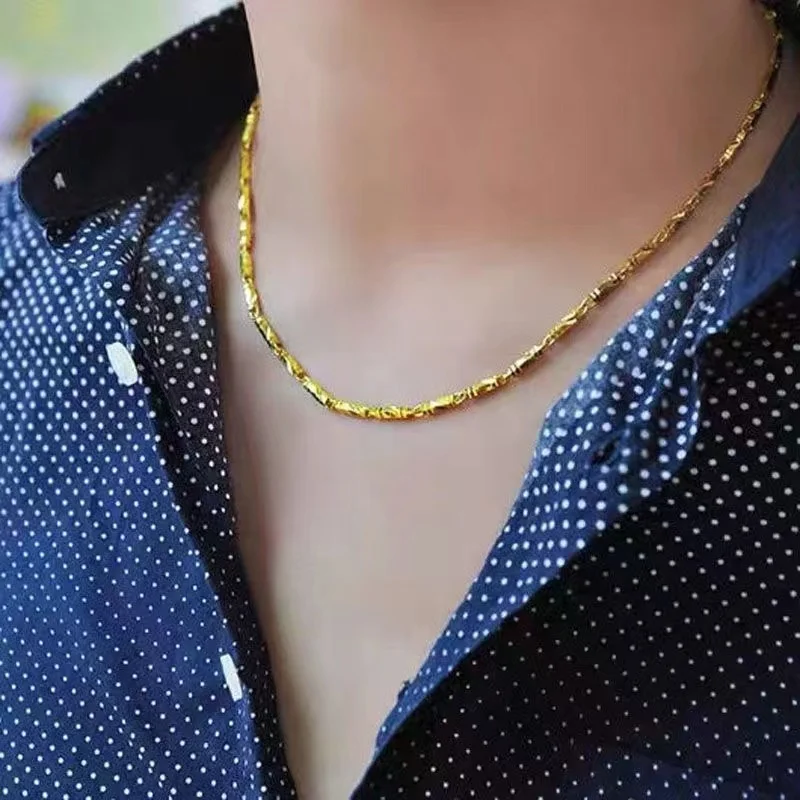 

Pure Dominant and Colorful 100% Copy Real 999 Gold 18k Store Solid Owner Men's Frosted Necklace Same Style for Women's Gifts