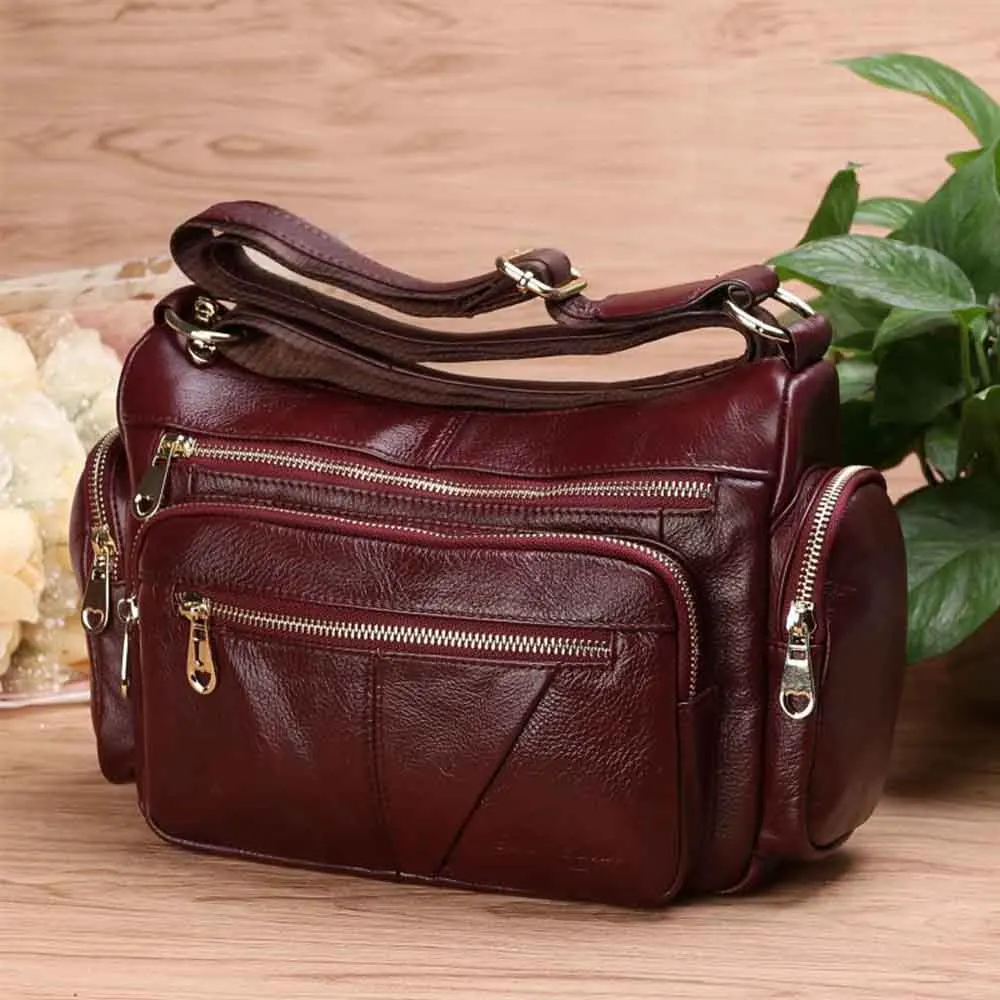 MS Casual Women Shoulder Bag Real Genuine Leather Crossbody Bag Luxury Female Handbags and Purses Multi-zipper Pocket 2022 New