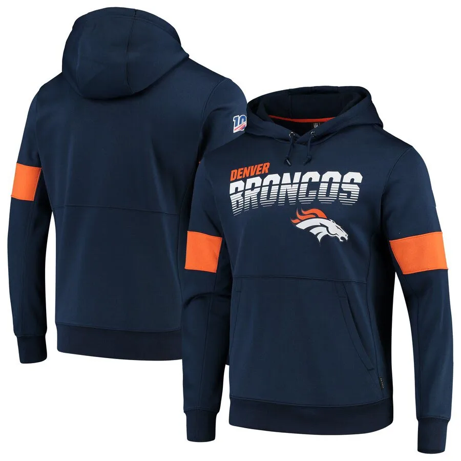 

Denver MEN football Sweatshirt Broncos 100th Sideline Team Logo Performance sweatshirts Pullover Quality man Hoodie