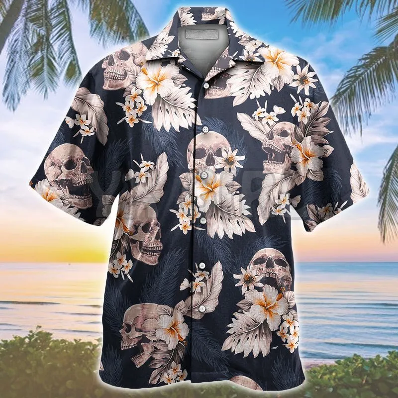 

Skull Tropical Plan Pattern 3D All Over Printed Hawaiian Shirt Men's For Women's Harajuku Casual Shirt Unisex