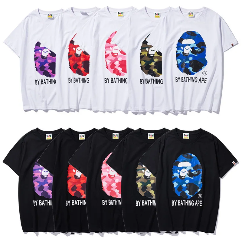 

2022 Summer New BAPE Candy Camouflage Ape Head Short Sleeve High Quality Cotton Casual T-Shirt Camiseta Hombres White Black