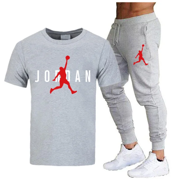 2023 Summer Men's Leisure Sportswear Set Brand Short Sleeve T-shirt+Pants 2-Piece Fitness Jogging Pants Sportswear Set