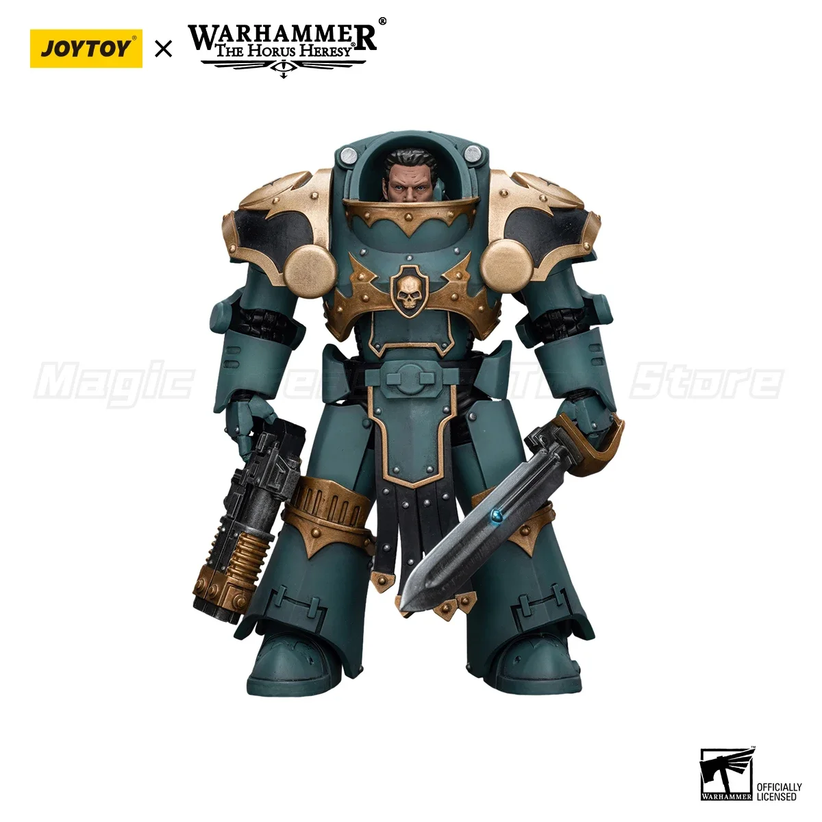 Фото В наличии: JOYTOY Warhammer 40K Sons of Horus Tartaros Terminator Squad Sergeant с Volkite Charger и Power Sword, фигурка 1/18 масштаба. №3