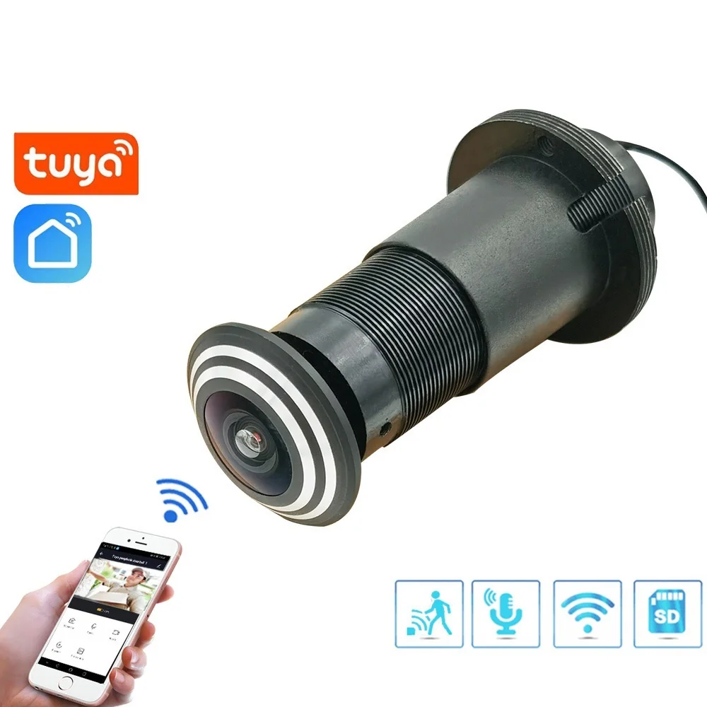 

Дверной видеоглазок Tuya, Wi-Fi камера с датчиком движения, с функцией автоматической записи
