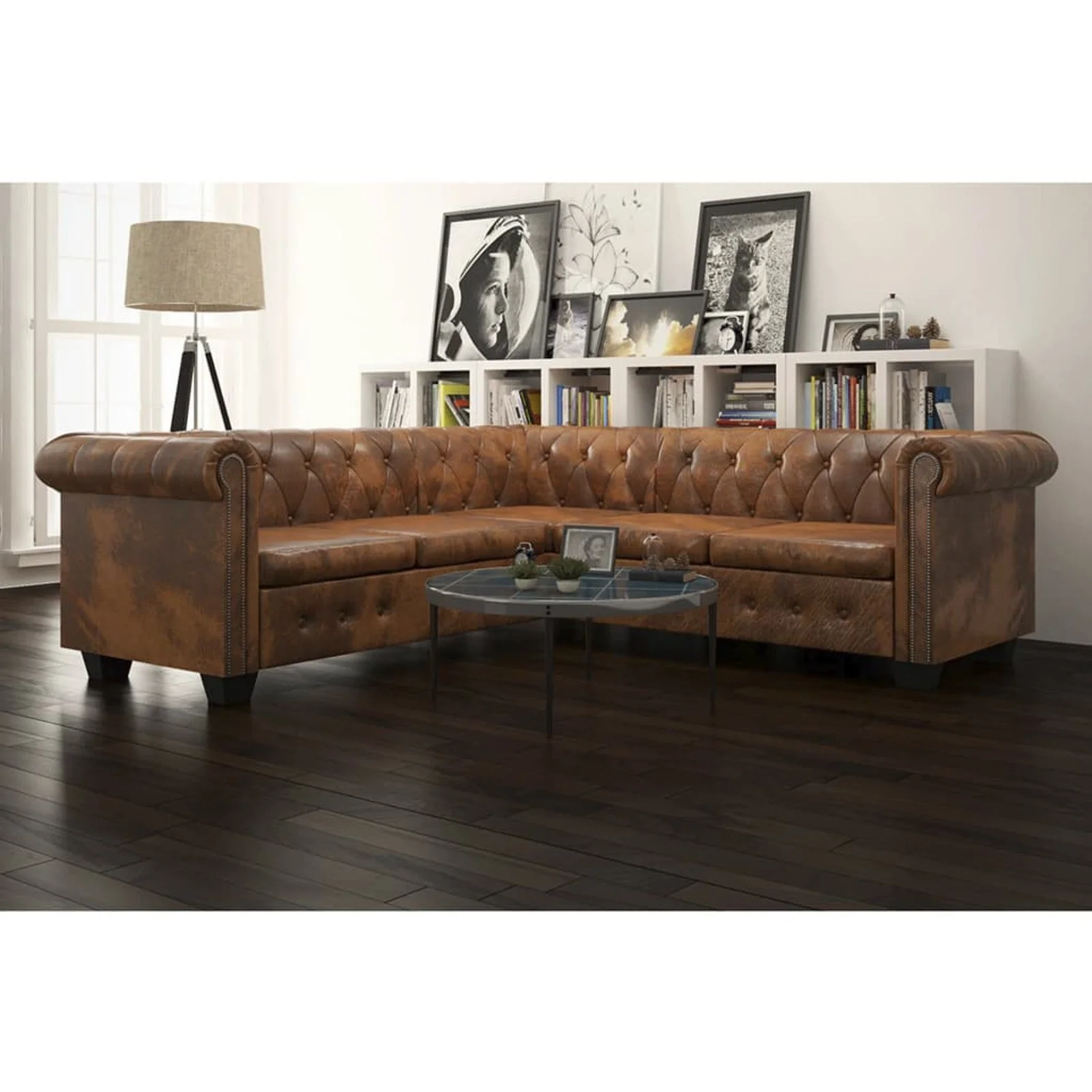 

Chesterfield Corner Sofa 5-Seater Brown Faux Leather