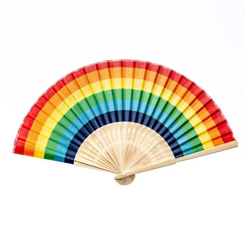 

2022 New Summer Rainbow Handheld Folding Fan for Wedding Party Decoration Festival Dance Supplies