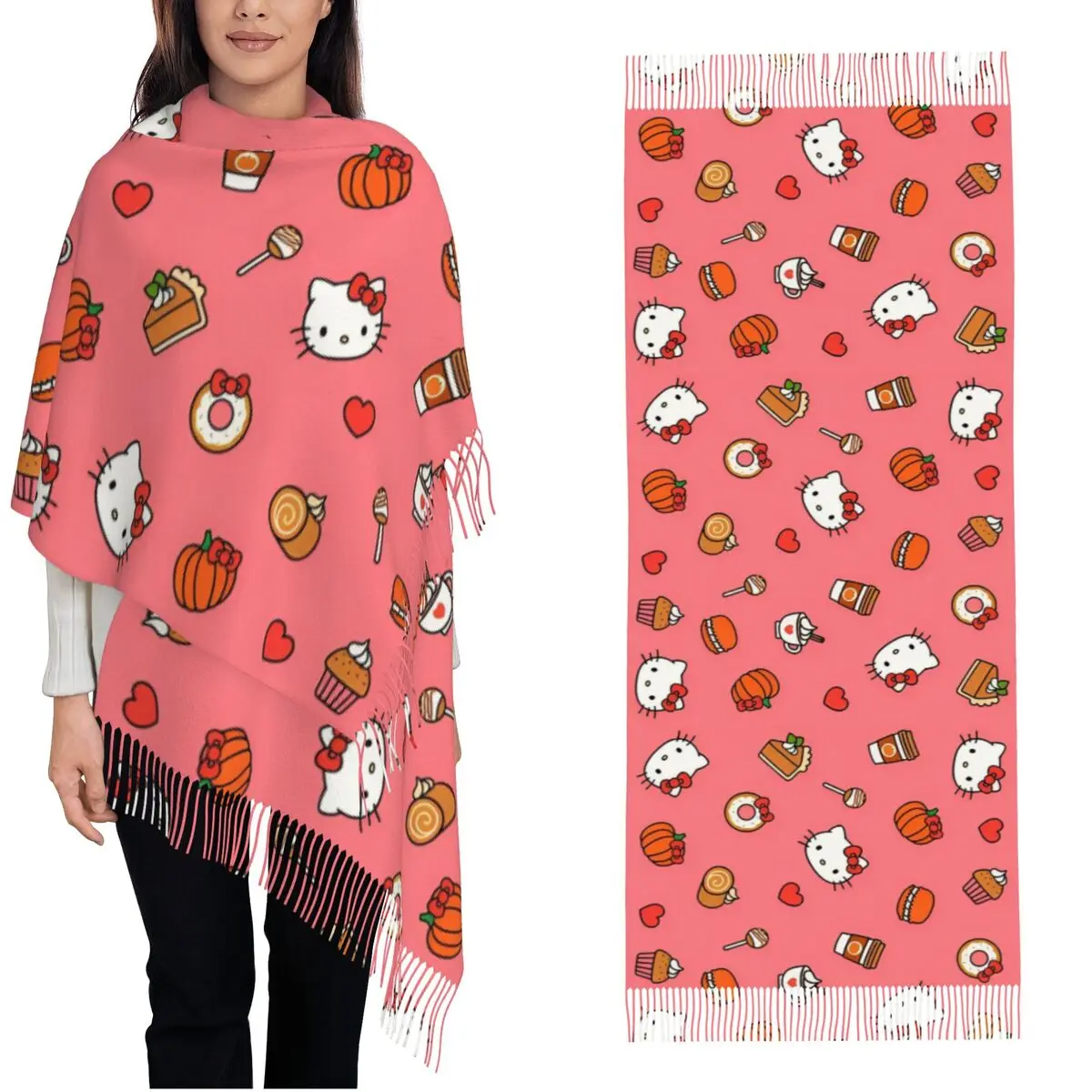 Женский шарф с кисточками Hello Kitty милый мультяшный Длинный мягкий подарок