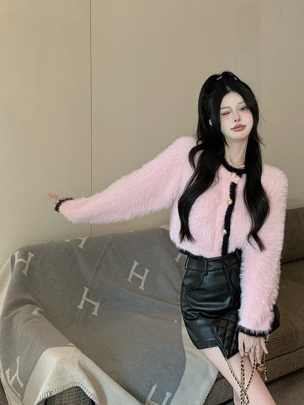 Изящный бархатный свитер из искусственной норки женский осенне-зимний