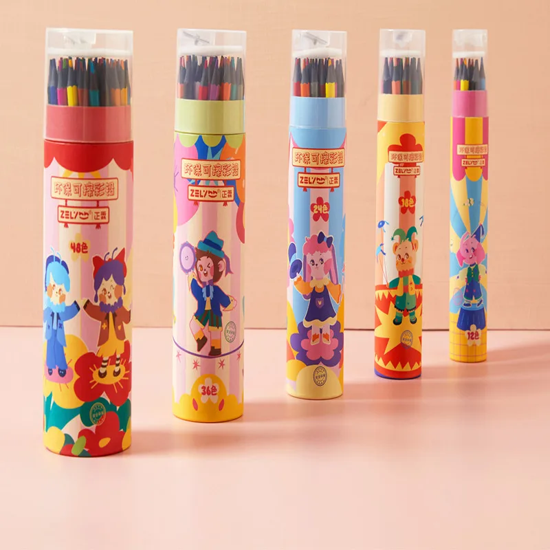 

Набор милых стираемых цветных карандашей с точилкой, 12/18/24/48/36 цветов