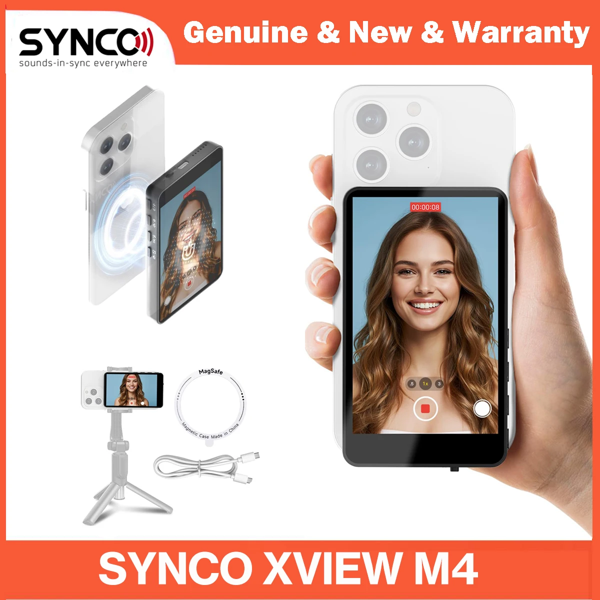 Фото SYNCO XView M4 Touch Wireless 4K Монитор для селфи, сенсорный экран обратного управления телефоном, дизайн MagSafe, дальность действия 50 м для видеоблогов №1