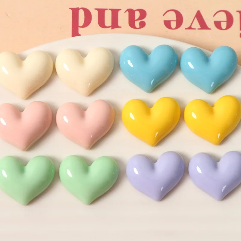 

Newest 60pcs 20*16mm Spring Pastel Colors Love Heart Resin Cabochons Ornament Accessories Cameo Patch Sticker Beading Material