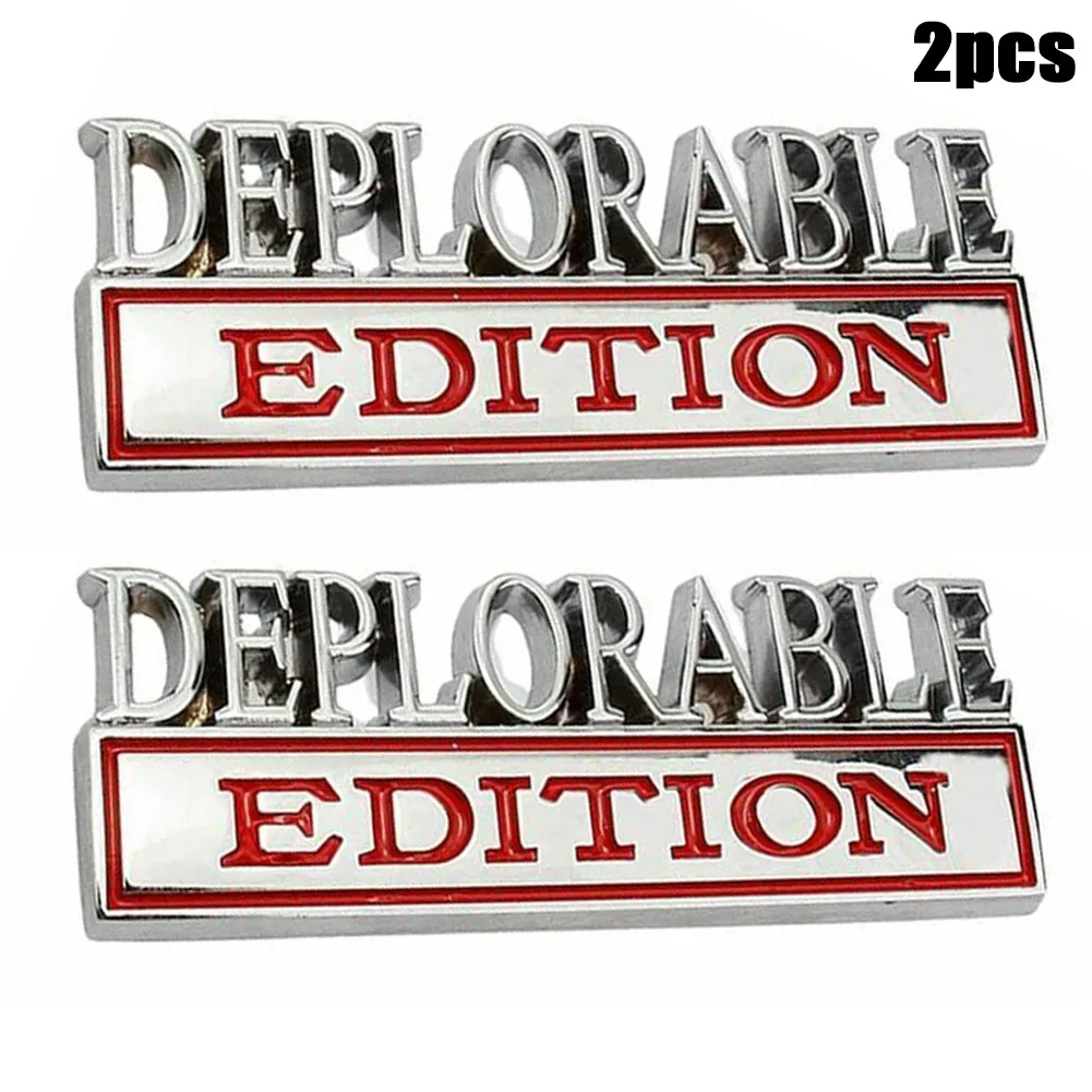 

2 Pcs Car Emblem Badge 3D Sticker Chrome Red Decal Metal Deplorable Edition Sticker Universal Auto Exterior Accessories