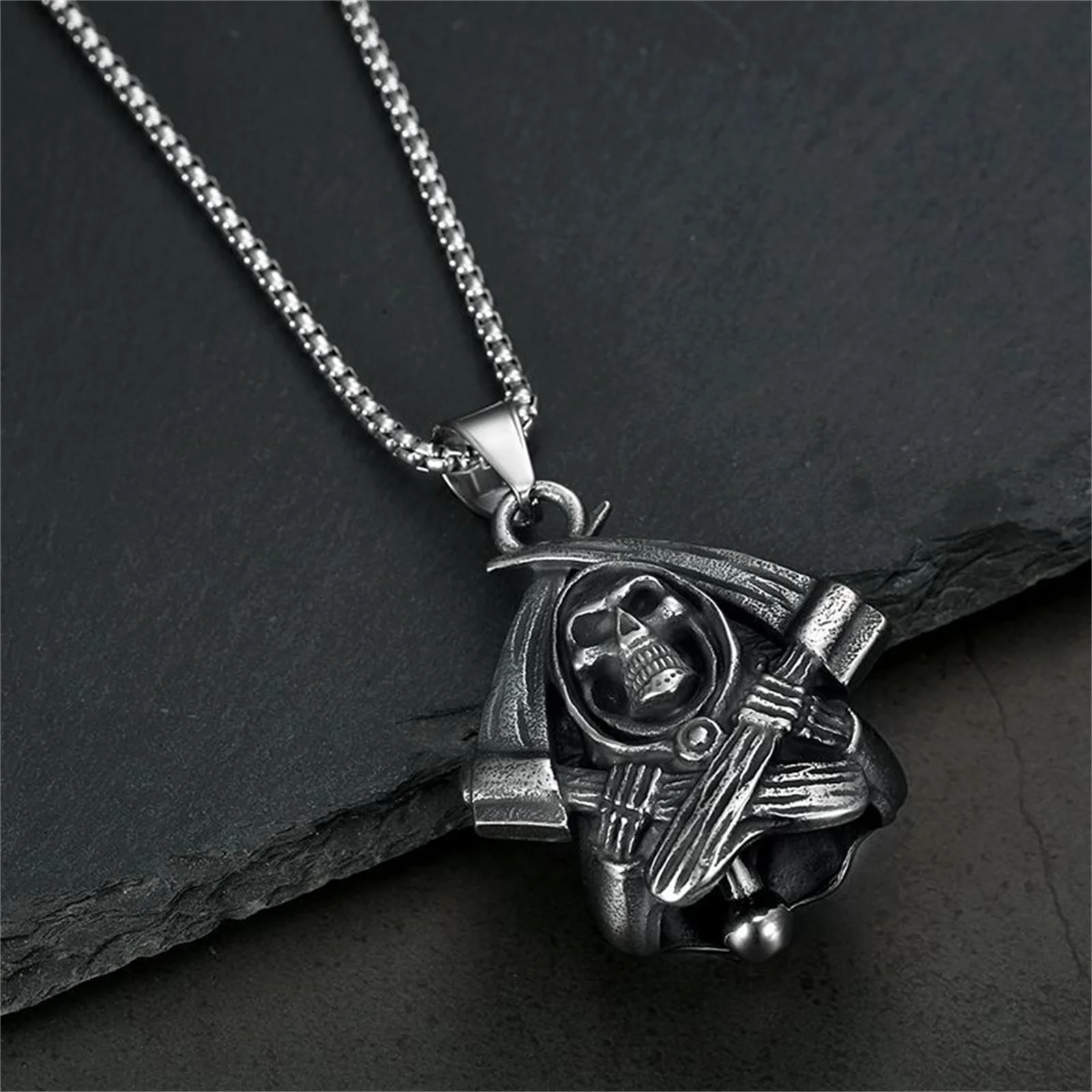 Фото Ожерелье с подвеской Santa Muerte Bell из нержавеющей стали, Богоматери Святой Смерти, двойные стратсы, мексиканский мрачный жнец, ювелирные изделия с черепом №3